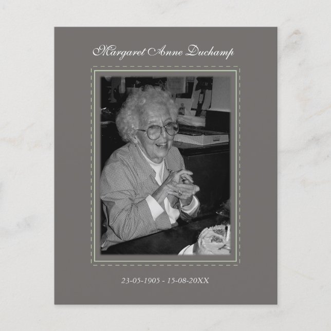 I Memoriam Memory Dödsmeddelande Photo Flygblad (Framsidan)