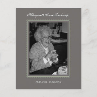 I Memoriam Memory Dödsmeddelande Photo Flygblad