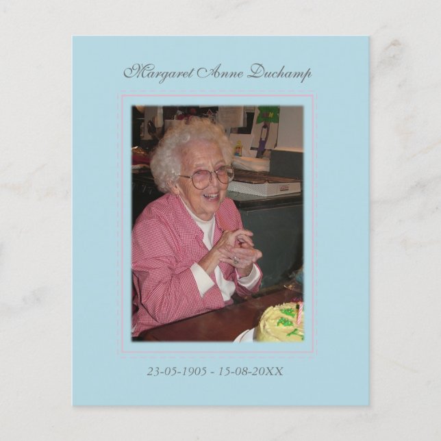 I Memoriam Memory Dödsmeddelande Photo Flygblad (Framsidan)