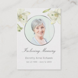 I memorian Lilies Memorial Funeral Prayer Card Visitkort