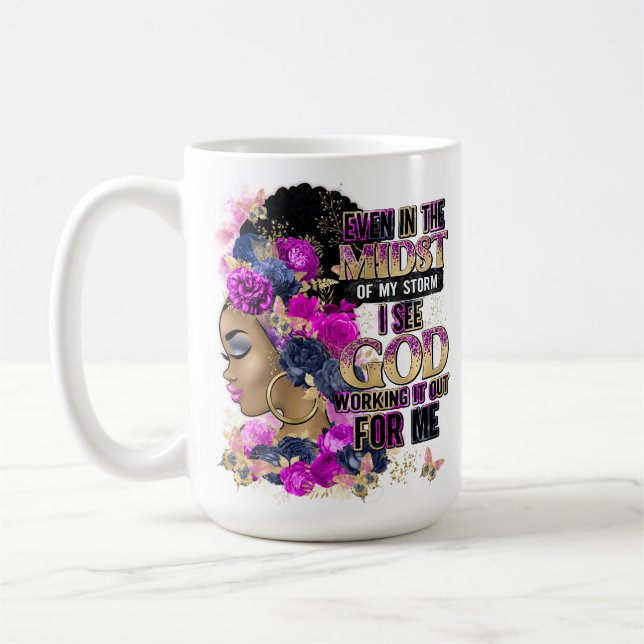 I Midst Queen Black Melanin Woman Brown Skin Kaffemugg (Vänster)