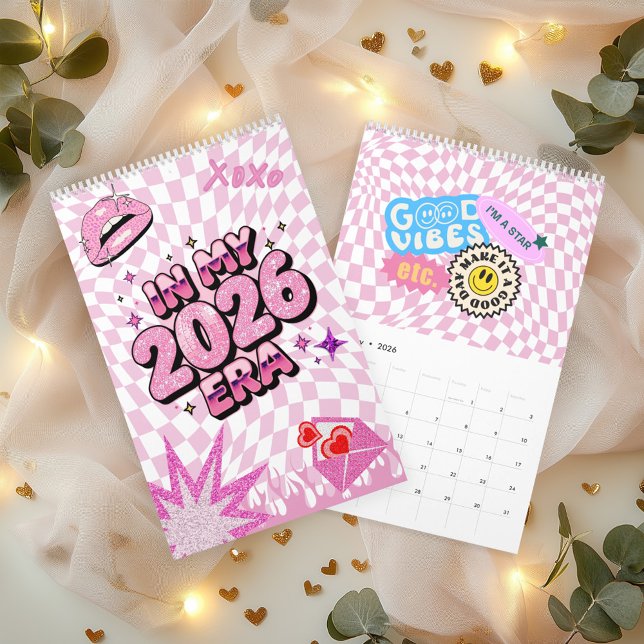 I Min 2026 Era Rosa Estetiska Kalender med Citat (Y2K Pink Aesthetic Calendar with Uplifting Quotes every months, gift for her, niece, best friend.)