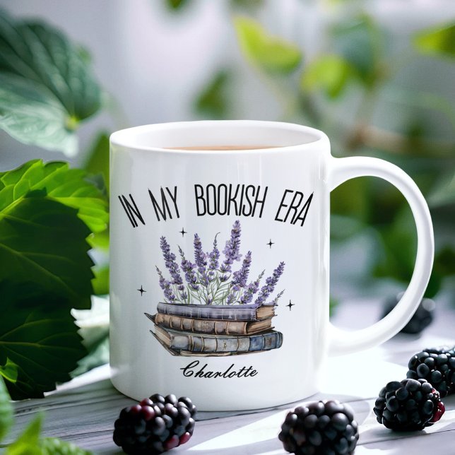 I min bokade Era Anpassningsbar Mugg för Bookworms (book lover gifts, floral book mug, custom name mug, lavender book mug, student gift mug, mom gift)