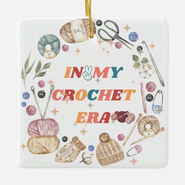 I min Crochet Era-skjorta, Crafter Mamma Gift, Cro Julgransprydnad Keramik (Framsida)
