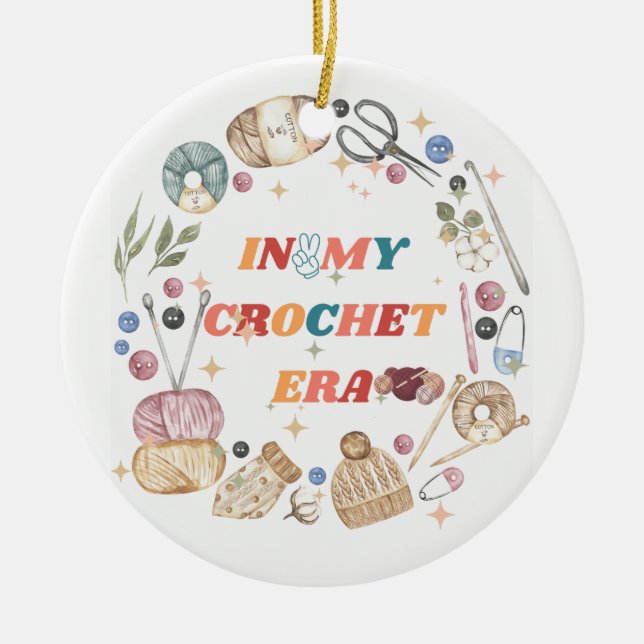 I min Crochet Era-skjorta, Crafter Mamma Gift, Cro Julgransprydnad Keramik (Framsidan)