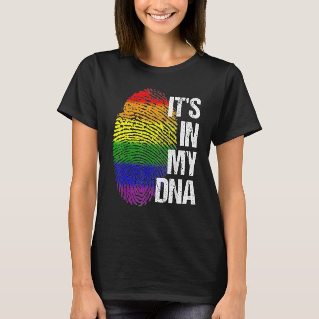 I min DNA Rainbow Flagga Fingerprint Gay pride M T Shirt (Framsida)