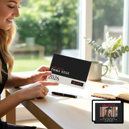 I Min Examenstid röda svarta minimalistiska examen Inbjudningar