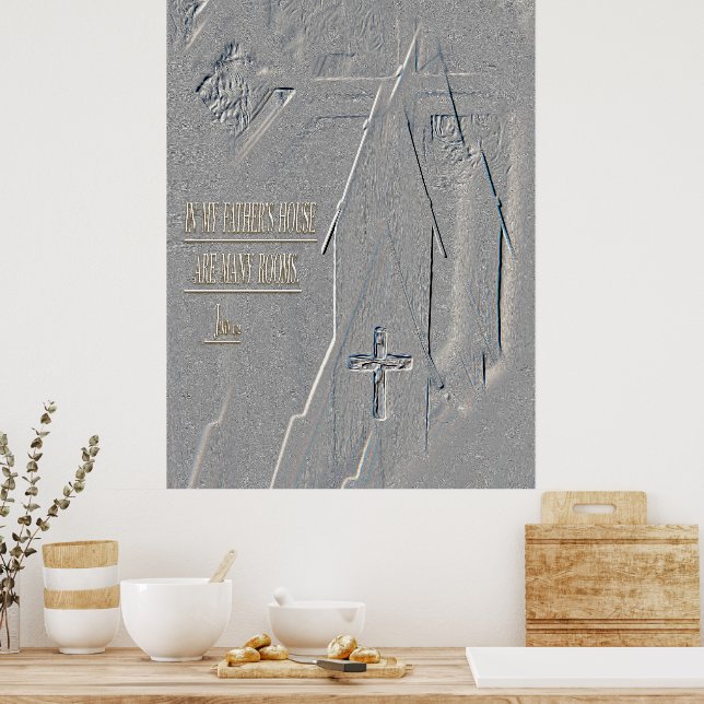 I min Faders hus Johannes14:2 korskyrka Bibeln Poster (Kök)