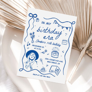 I min födelsedag ERA Blue Retro Birthday Inbjudningar