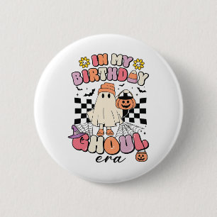 I min födelsedag Ghoul Era Retro Groovy Halloween  Knapp