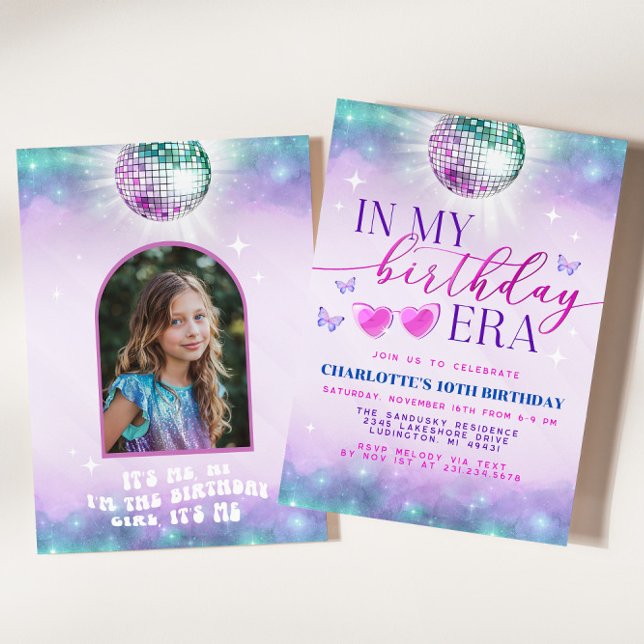 I min födelsedagsinbjudan - Tonåring födelsedagsfl Inbjudningar (In My Birthday Era Invitation - Teen Birthday Girl Music Party Invite - Purple and Blue Eras Party)