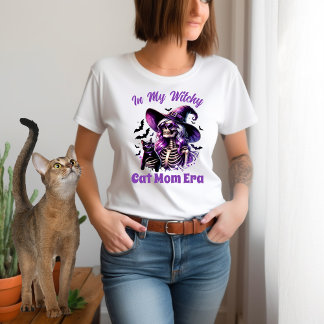 I Min Häxiga Kattmamma-era Skelett Häxa Svart Katt T Shirt