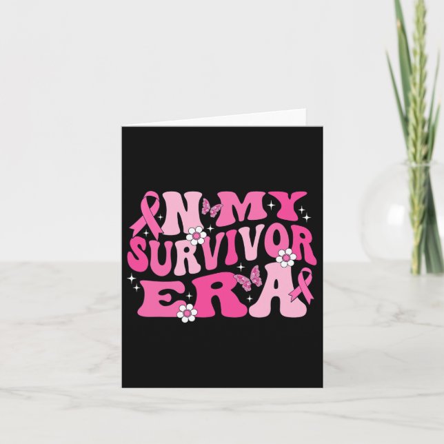 I min Survivor Era Rosa Ribbon Breast Cancer Kort (Framsida)