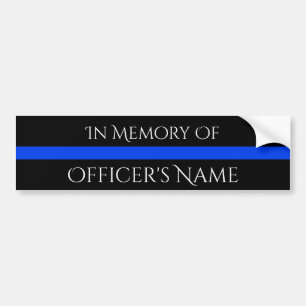I MINNE AV FALLEN OFFICER THIN BLUE LINE STICKER BILDEKAL