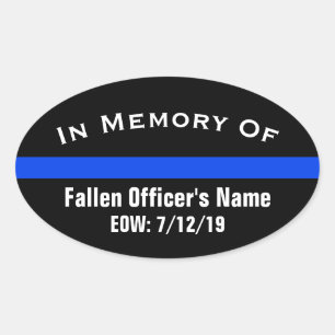 I MINNE AV FALLEN OFFICER THIN BLUE LINE STICKER OVALT KLISTERMÄRKE
