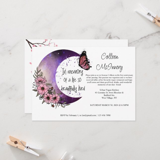 I minnet av ett liv som levde väl. Redigerbar Inbjudningar (Fram/Back In Situ)