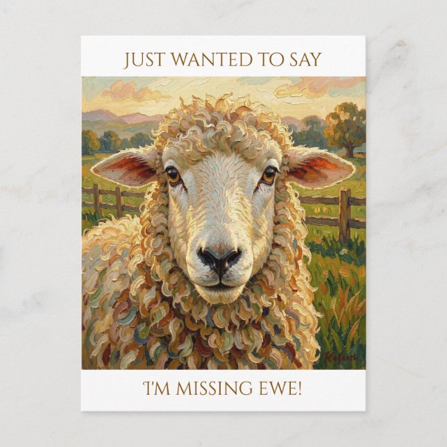 I Miss Ewe | Cute Keeping in Touch Vykort (Framsida)
