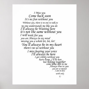 I Miss You  Text in Half of Heart Poster