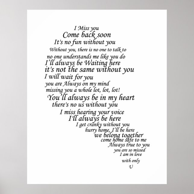 I Miss You  Text in Half of Heart Poster (Framsidan)