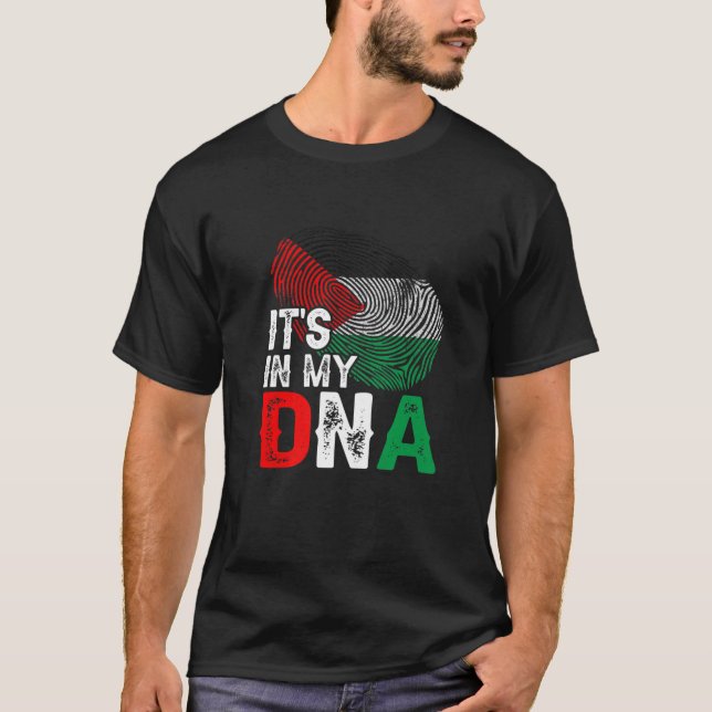 I mitt DNA Palestine Flagga Fingerprint Patrioti T Shirt (Framsida)