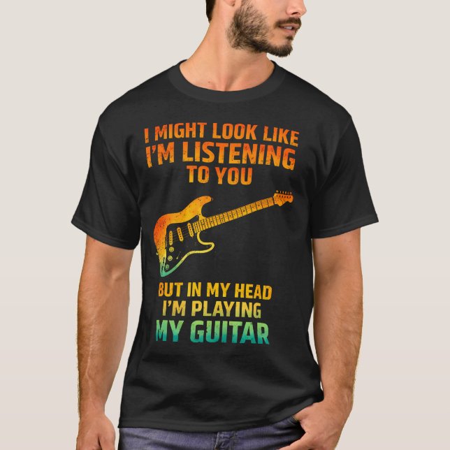 I Mitt Huvud Spelar Jag Min Gitarr Rolig Musiker T Shirt (Framsida)