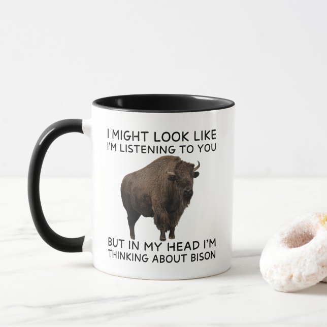 I mitt huvud tänker jag på lustiga bisonoxar mugg (Med munk)