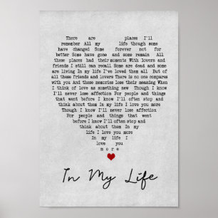 I mitt Life Grått Heart Sång Lyric Wall Art Print Poster