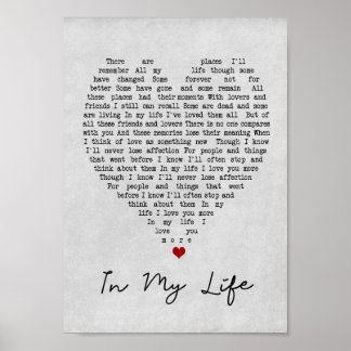 I mitt Life Grått Heart Sång Lyric Wall Art Print Poster