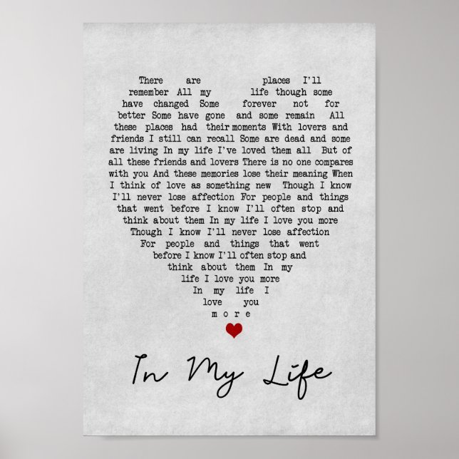 I mitt Life Grått Heart Sång Lyric Wall Art Print Poster (Framsidan)