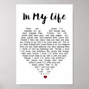 I mitt Life Wall Art Sång Lyric Heart-utskrift Poster