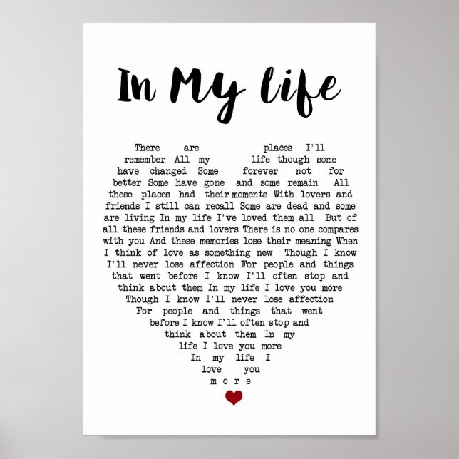 I mitt Life Wall Art Sång Lyric Heart-utskrift Poster (Framsidan)