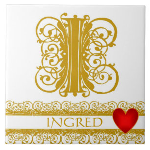 I Monogram Namn Guld Snöre Red Heart-mallpanelen Kakelplatta