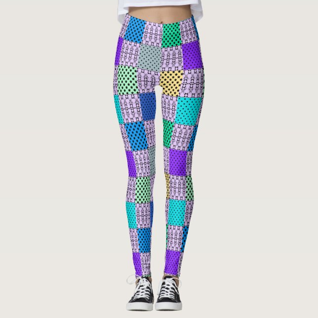 I mörk-toner med flera färgader, retrogeometriska leggings (Framsida)