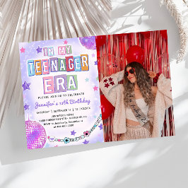 I My Teenager Era Lila Disco Birthday Photo Inbjudningar