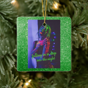 I Nattens Grönt Faux Glitter Ceramic Orname Julgransprydnad Keramik
