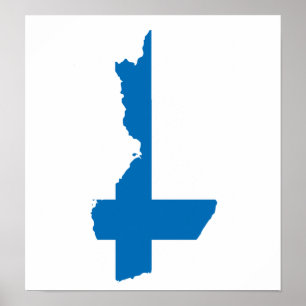 I naturlig storlek Finland flaggakarta Poster