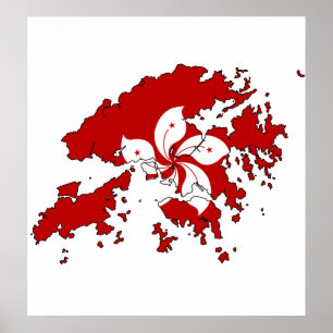 I naturlig storlek Hong Kong flaggakarta Poster