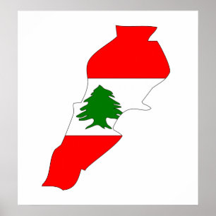 I naturlig storlek Libanon flaggakarta Poster