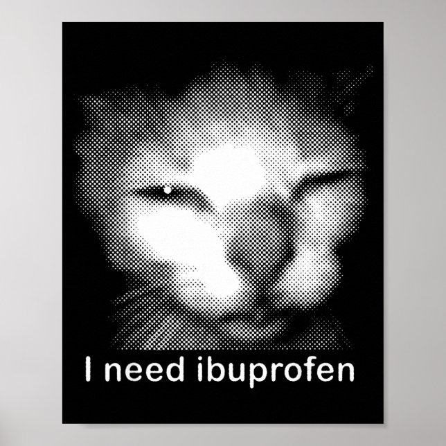 I Need Ibuprofen Cat Meme Funny Silly Cat Ironic W Poster (Framsidan)