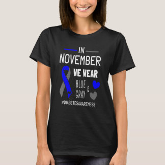 I november Bära Blue Grått Ribbon T1d Diabetes T Shirt