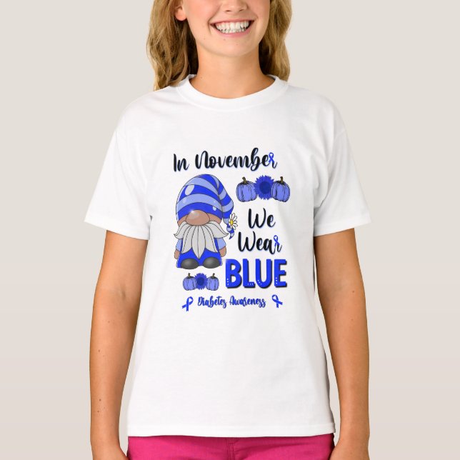 I november Bära Blue: Medvetenhet om Gnome Diabete T Shirt (Framsida)