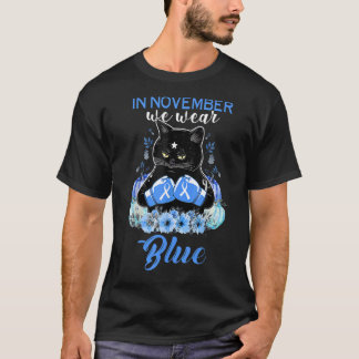 I november Bära Blue Pumpkin Cat Diabetes Awar T Shirt