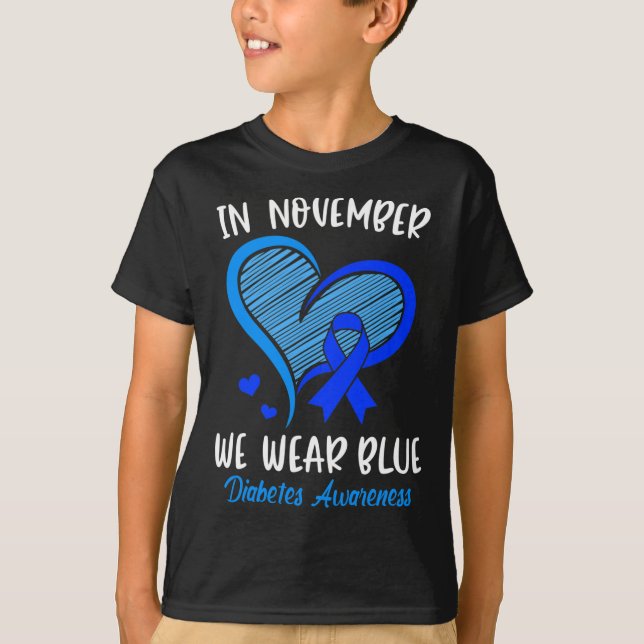 I november Bära vi Blue Cure Diabetes Awareness L. T Shirt (Framsida)