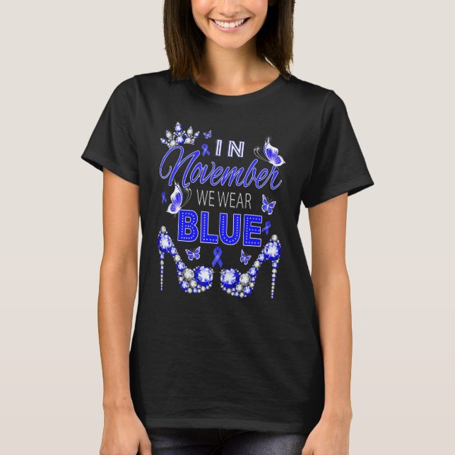 I november Bära vi Blue Diabetes Awareness Ribbon T Shirt (Framsida)