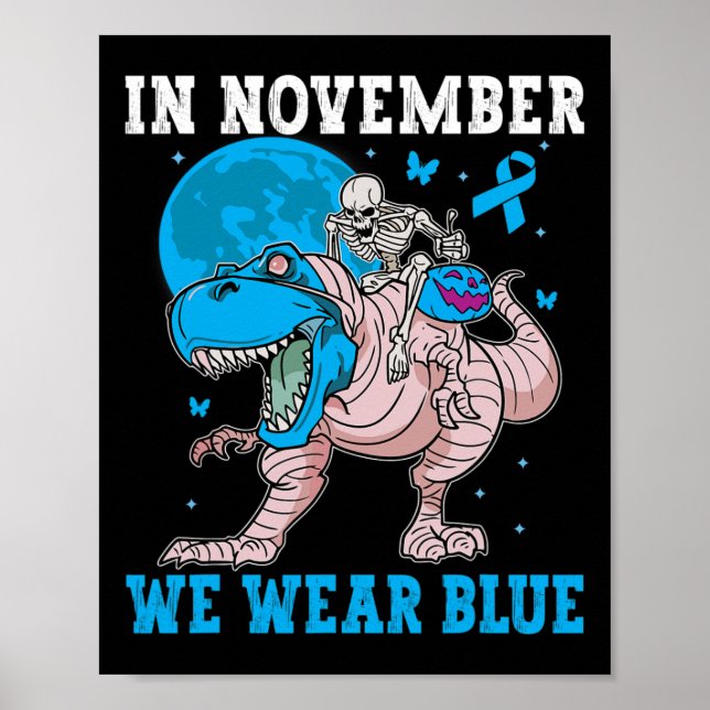 I november Bära vi Blue Diabetes Trex Dino Kids t Poster (Framsidan)