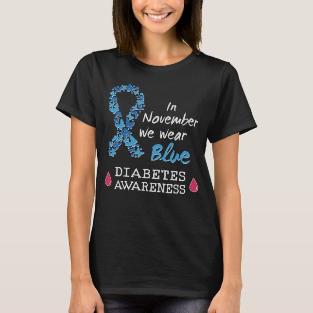 I november bäror vi blått, diabetesmedvetande t shirt (Framsida)
