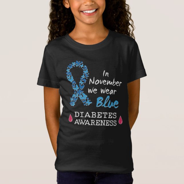 I november bäror vi blått, diabetesmedvetande t shirt (Framsida)