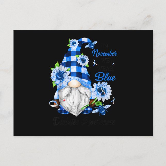 I november Bäror vi "Blue Gnome Diabetes Awareness Inbjudan Vykort (Framsida)
