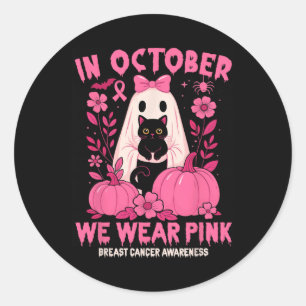 I oktober 2010 Bära Rosa Ghost Black Cat Blommigt Runt Klistermärke