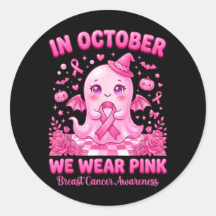 I Oktober Bär Rosa Spökhäxa Bröstcancer Runt Klistermärke